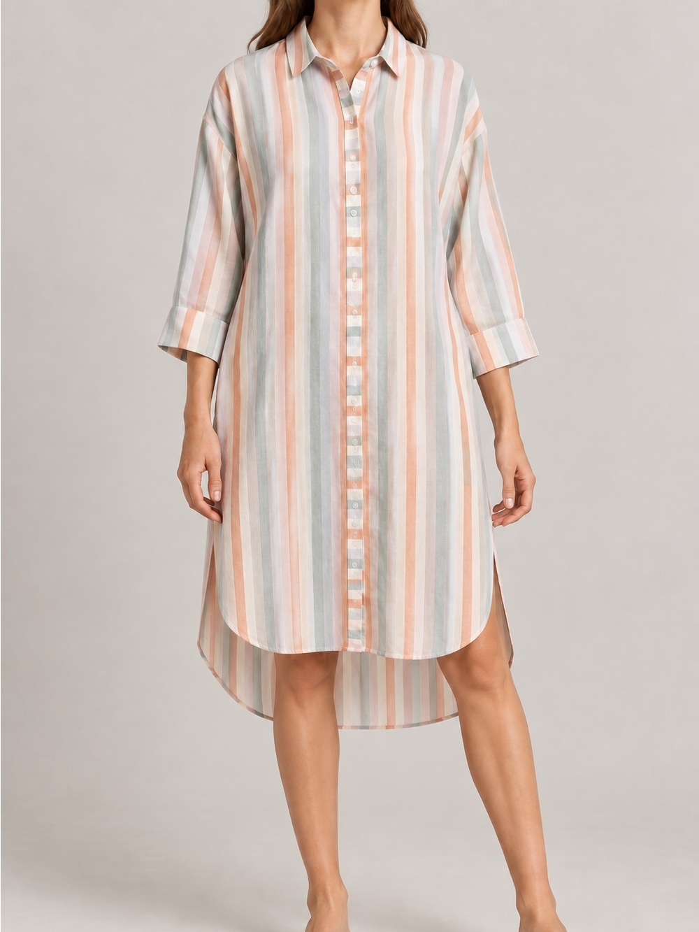 Madewell Stripe Midi Shirt Dress Womens Small Pastel Button Front Side Slit‎